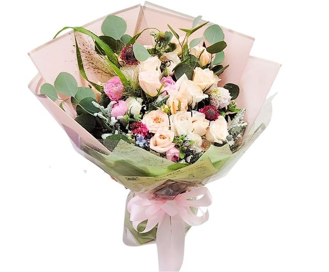 Flower Bouquet (18 Roses, Small Peonies, Fountain Grass & Ohters) GF00246