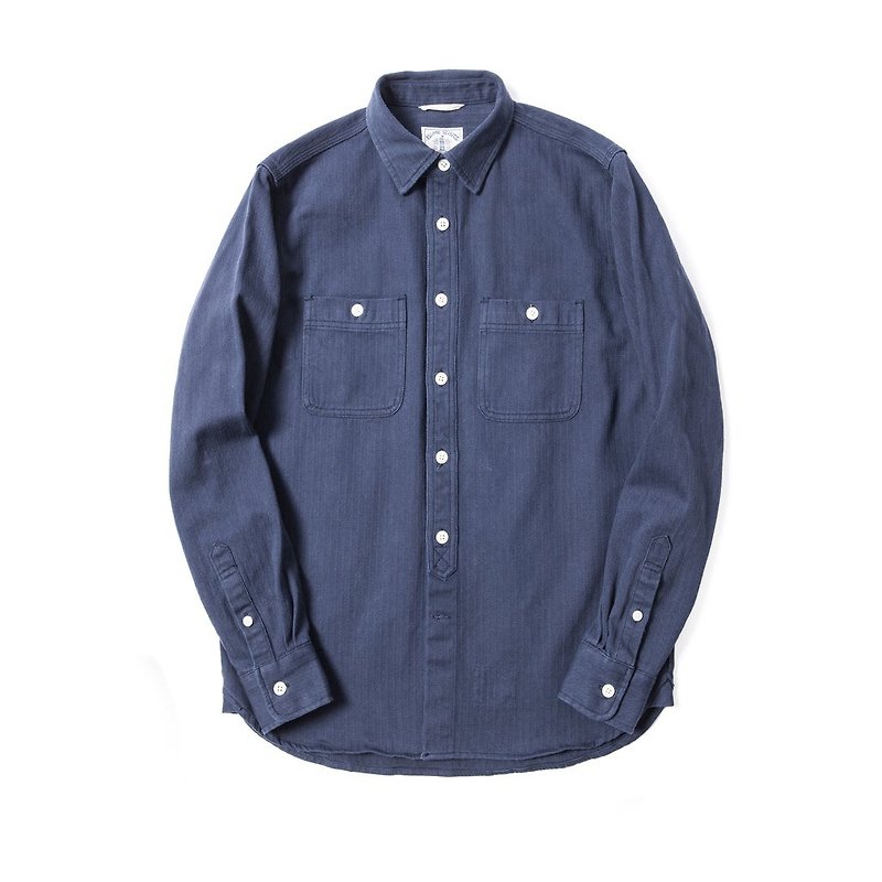 ISLAND SCOUTS 超重磅日本全棉人字紋40年代工裝襯衫 - 海軍藍 - 男裝 恤衫 - 棉．麻 藍色