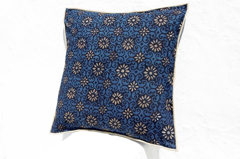 Woodcut printed pillowcase/cotton pillowcase/printed pillowcase/hand printed pillowcase-indigo蓝染 - Pillows & Cushions - Cotton & Hemp Blue