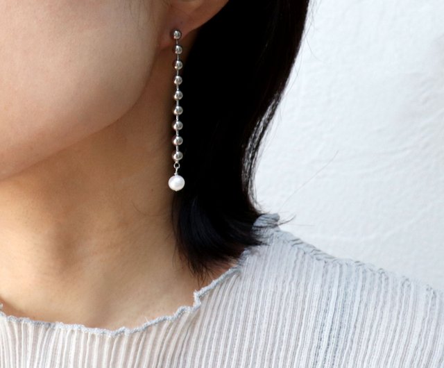 ボールチェーンパールピアス~plus stainless ball chain pearl pierce