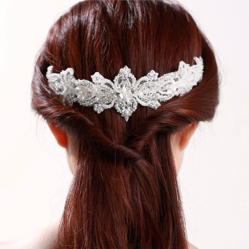 PUREST HOME Lace Crystal Bead Princess Decorative Hair Hoop PT16004 | marry. Wedding jewelry preferred | French fashion hand bride headdress. Hair ornaments. Girlfriend wedding gift best choice - เครื่องประดับผม - วัสดุอื่นๆ 