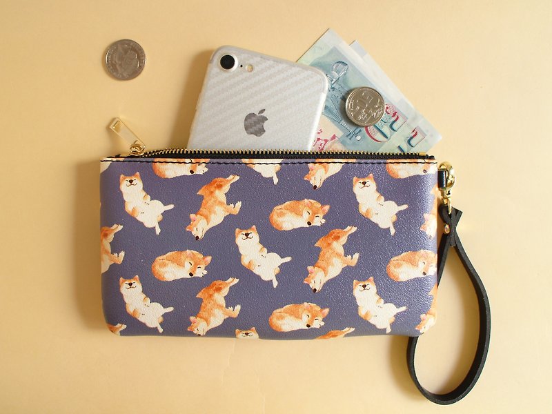 Shiba Coin Purse Puppy Clutch Storage Bag Wallet Passport Package Mobile Phone Bag - กระเป๋าใส่เหรียญ - หนังแท้ สีม่วง