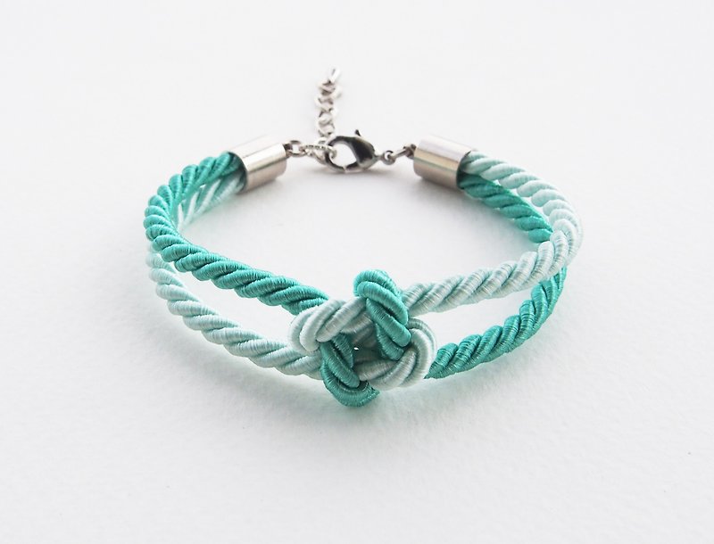 Mint and Light mint square knot rope bracelet - Bracelets - Other Materials Green