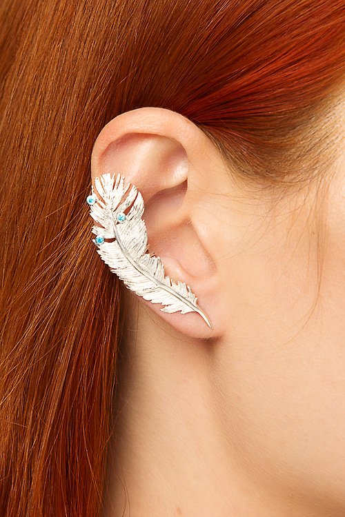tanny bunny Feather ear cuff no piercing sterling silver
