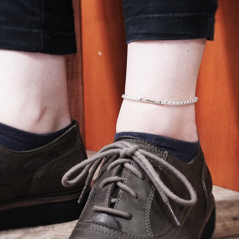 Memory's End Engraved Anklet | Small Chain Design | 925 Sterling Silver Anklet | Custom Order | Men's Surfer Anklet - กำไลข้อเท้า - เงินแท้ สีเงิน