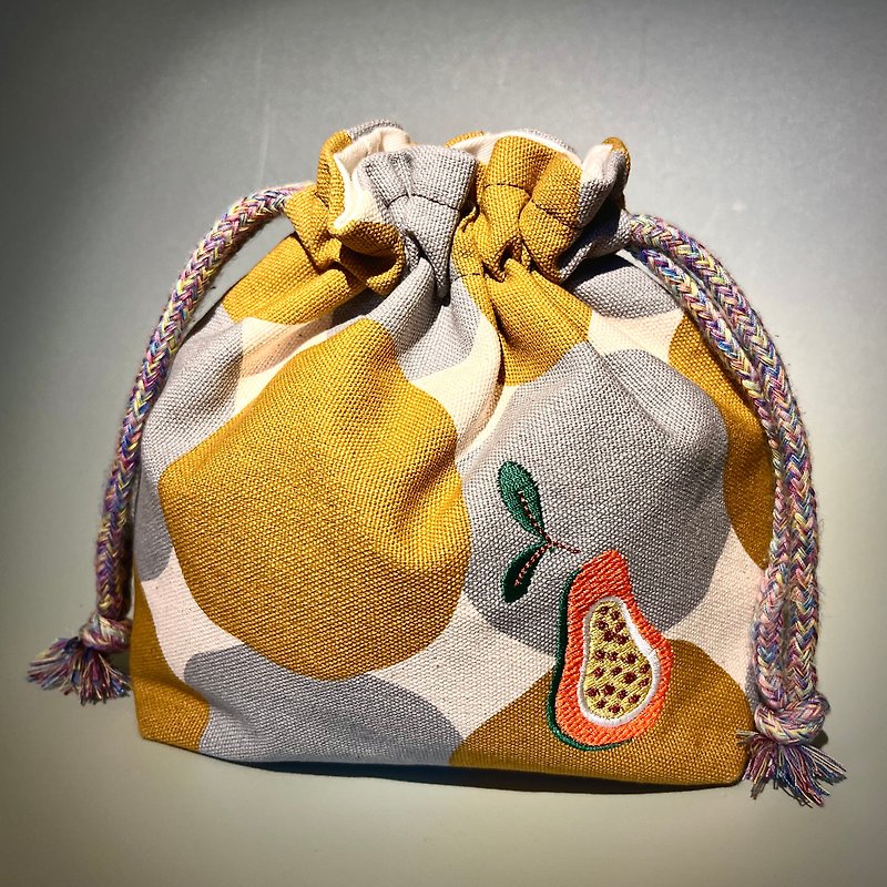 搖滾木瓜-中型束口袋 - 水桶袋/索繩袋 - 棉．麻 多色