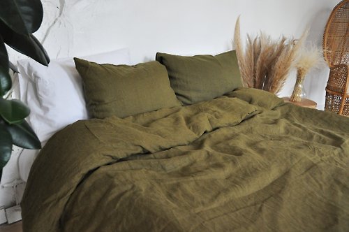 True Things Dark olive linen pillowcase / Green pillow cover / Euro, American, Taiwan size