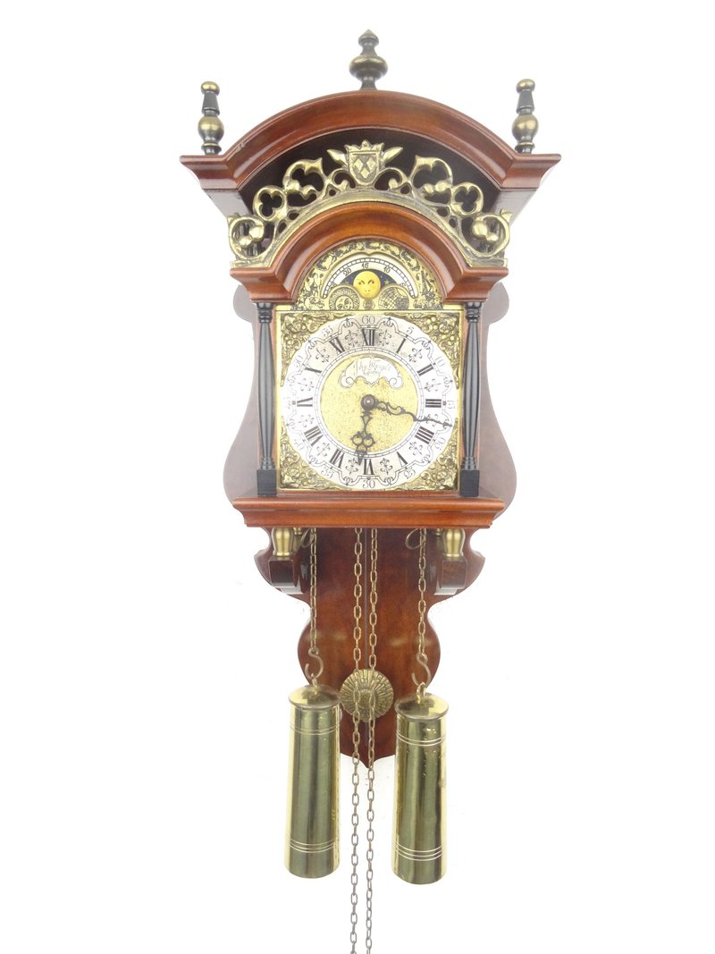 Antique Vintage Dutch Wall Clock Warmink Wuba Sallander Moonphase 8 day - นาฬิกา - ไม้ สีนำ้ตาล