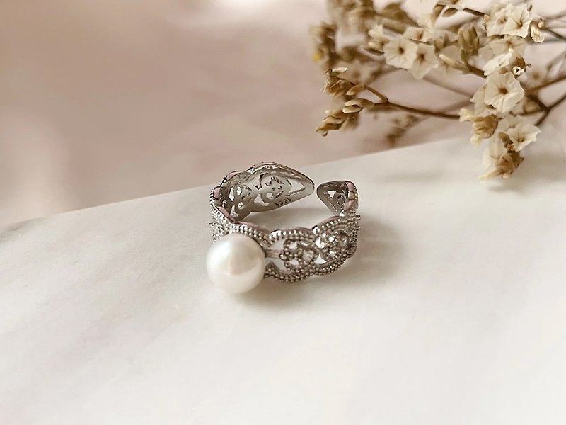 [Mother's Day Gift Box] Promise. Natural pearl sterling silver hollow ring - แหวนทั่วไป - ไข่มุก หลากหลายสี