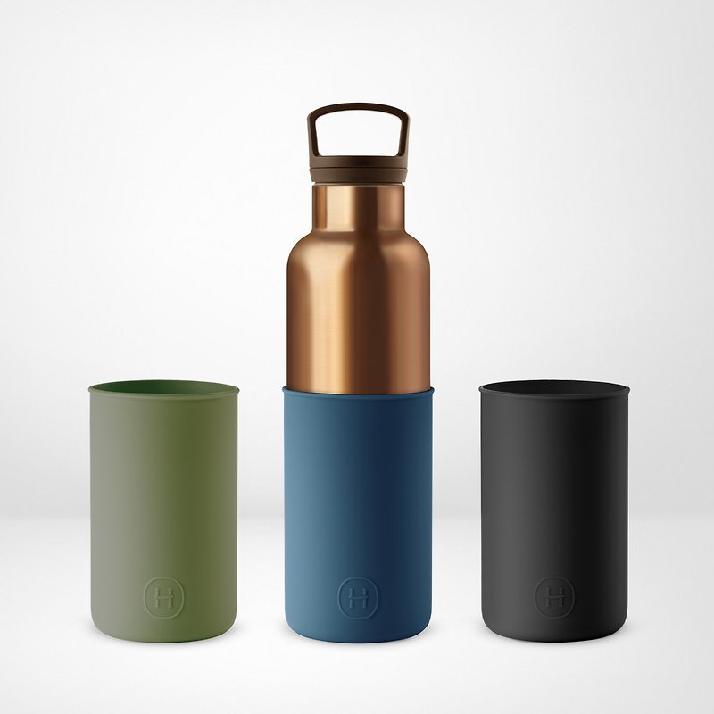 Good Kangfu bag [Bronze gold bottle] + [Seaweed green, midnight black, navy blue rubber sleeve] - กระติกน้ำ - โลหะ หลากหลายสี