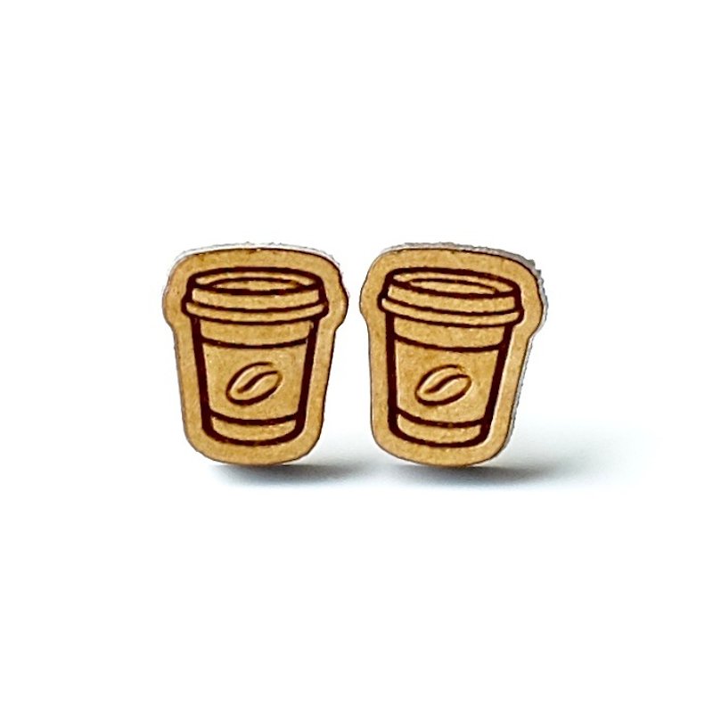 白木のイヤリング - コーヒーカップ - ピアス・イヤリング - 木製 ブラウン