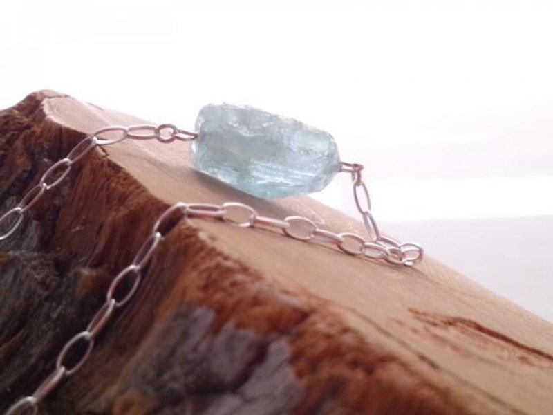 Natural aquamarine rough stone Silver Necklace - Necklaces - Gemstone 