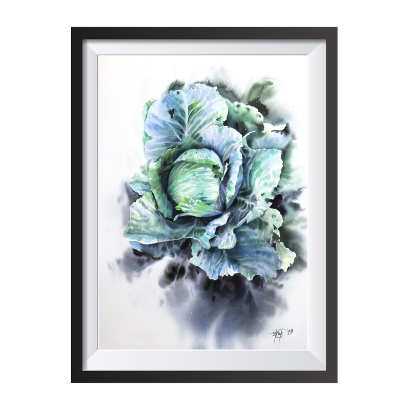 白菜水彩海报打印博物馆质量 Cabbage original watercolor poster by artist Irina Zhunaeva - 海報/掛畫/掛布 - 紙 多色