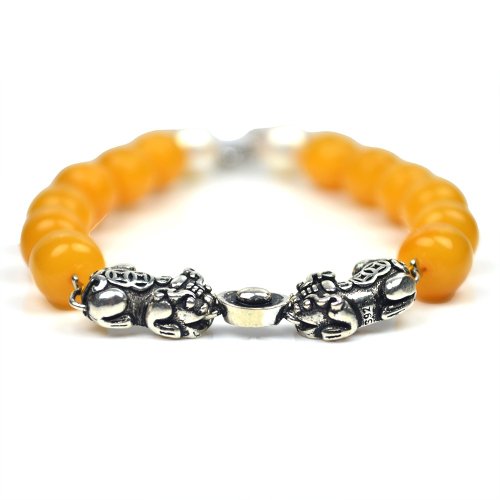 正佳珠寶 Gemsrich Jewelry 【正佳珠寶】老蜜蠟琥珀設計款 蘋果老蜜珠 銀咬錢貔貅雕刻