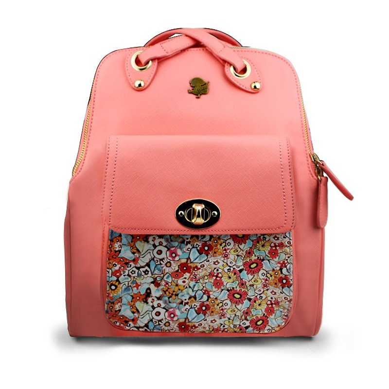 Stephy fruit SB094-BI pink floral art prints series of female models cute design backpack - กระเป๋าเป้สะพายหลัง - หนังแท้ 