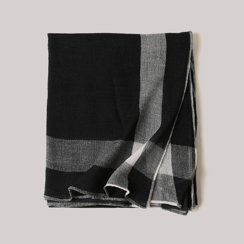 NIQQI [urban women's series] minimalist shawl water-soluble wool scarf (thin black) - Knit Scarves & Wraps - Wool Black