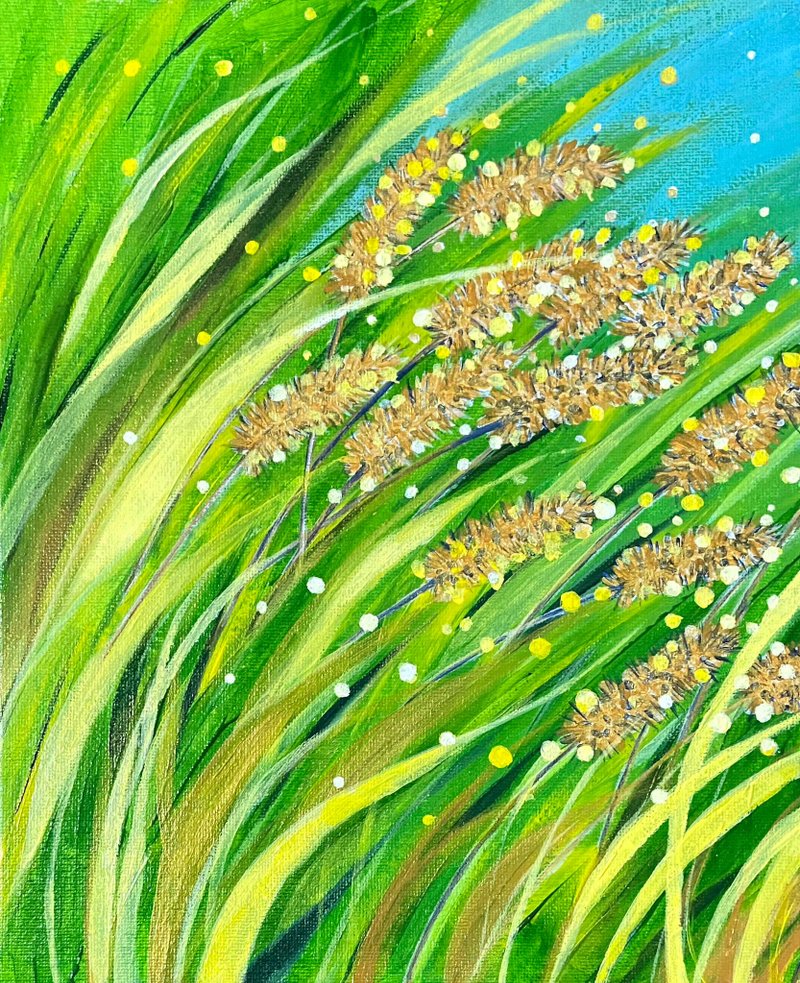 Golden Cattail/ Acrylic Painting/Canvas Board (3F 22X27 CM) 2 pieces in a set - Posters - Cotton & Hemp 