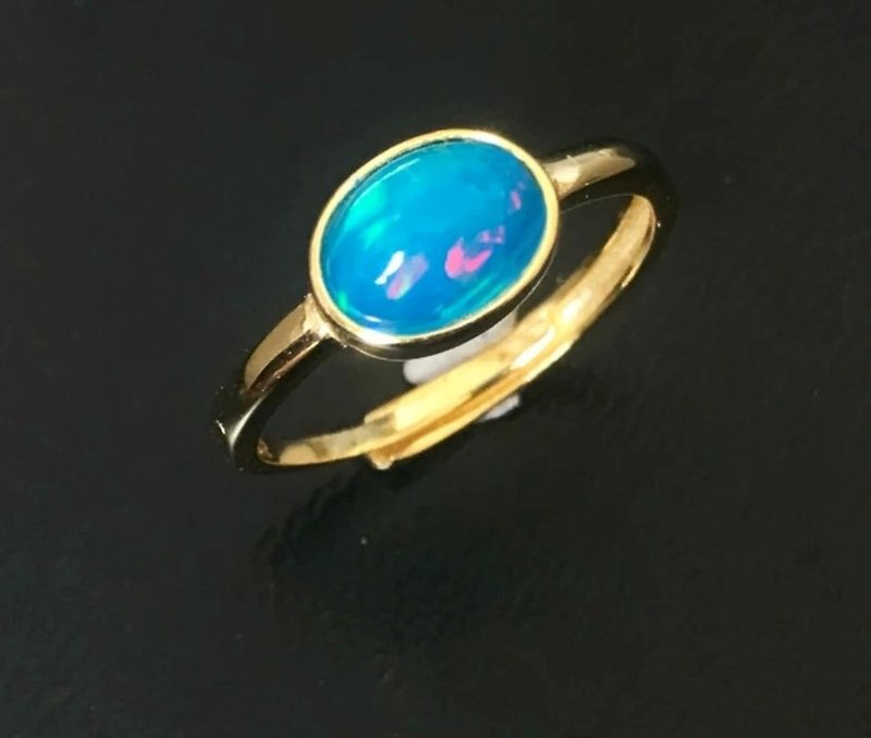 Blue Opal Ring, Blue Opal Silver Ring, Natural Opal Gemstone, Opal Jewelry - แหวนทั่วไป - เงินแท้ สีน้ำเงิน