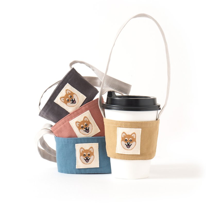 【PJai the Shiba】Cup Sleeve - 4 colors (YA404) - เชือก/สายคล้อง - ผ้าฝ้าย/ผ้าลินิน สีกากี