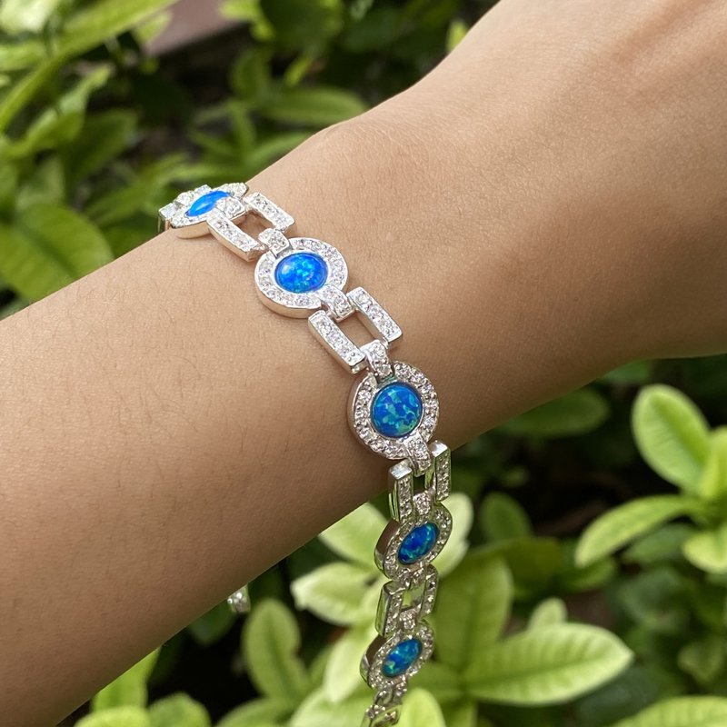Art Deco Dark Blue Gilson Opal and CZ Stone Tennis Bracelet 925 Sterling Silver - 手鍊/手環 - 純銀 藍色