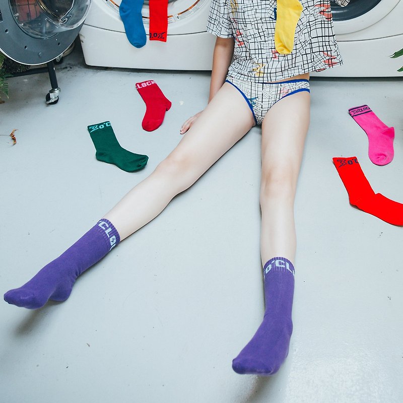 3:00 Lightning tube cotton socks/purple blue - ถุงเท้า - วัสดุอื่นๆ สีม่วง