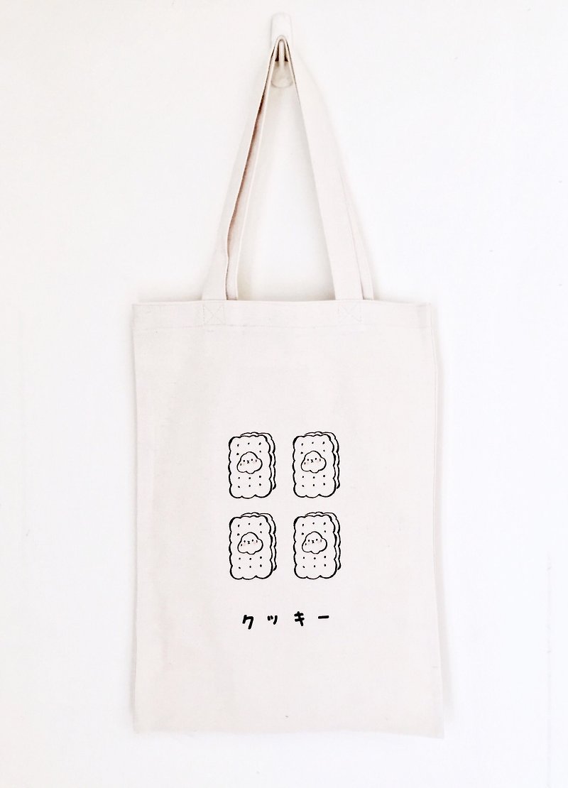 Four biscuits cat eco-friendly cotton canvas bag - Messenger Bags & Sling Bags - Cotton & Hemp White