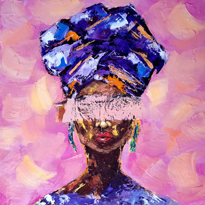 African Queen Oil Painting Woman Portrait Wall Art Decor Impasto Art - 壁貼/牆壁裝飾 - 其他材質 多色