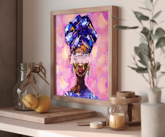 アフリカの女王油絵女性ポートレート壁アート装飾厚塗りアート