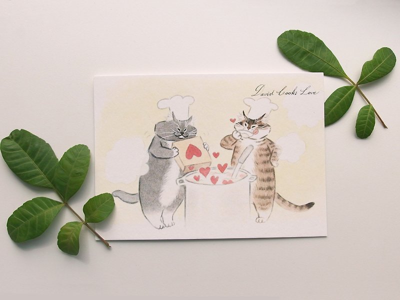 Postcard-Cat Chefs Cook Food Add in Love - Cards & Postcards - Paper Orange