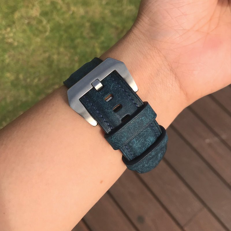 【AppleWatch錶帶】藍色磨砂牛皮/法國防汗皮/意大利皮革 - 錶帶 - 真皮 藍色