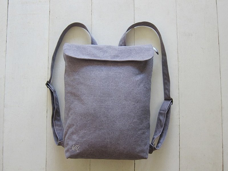 Canvas Backpack- A4 Size (Zipper Closure / External Zipper Pocket) - Dolphin Gray + Creamy-White - กระเป๋าเป้สะพายหลัง - ผ้าฝ้าย/ผ้าลินิน หลากหลายสี