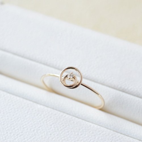 JEWELRY and PEARL FUKUDA Gold Polish Ring 黃金鑽石戒指 日本製造 Circle