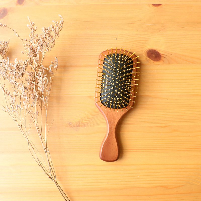 Far infrared patented classic small four-corner gold comb - Makeup Brushes - Wood Gold