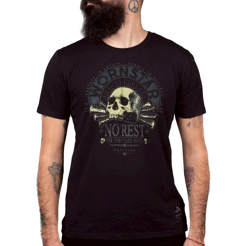 No Rest 搖滾圖騰T恤 - 男 T 恤 - 棉．麻 黑色