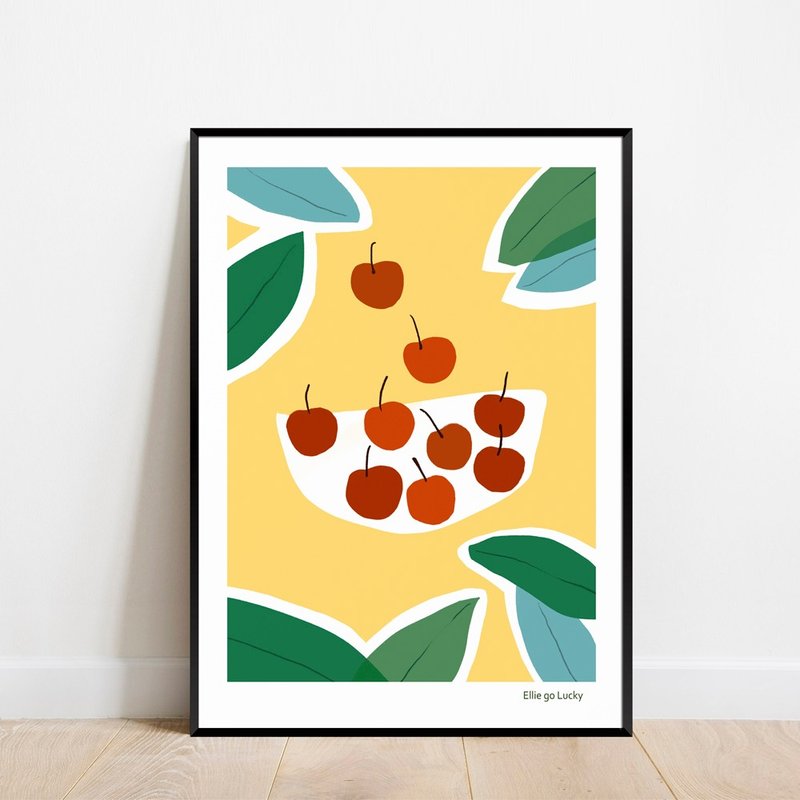 Art print/ Cherry bowl  / Illustration poster A3,A2 - โปสเตอร์ - กระดาษ สีส้ม