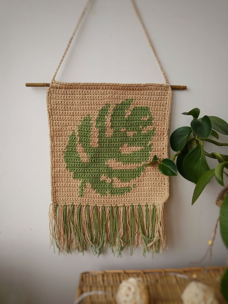 Monstera wall hanging panel. Tropical leaf hemp living room decor. Green decor - 壁貼/牆壁裝飾 - 棉．麻 咖啡色