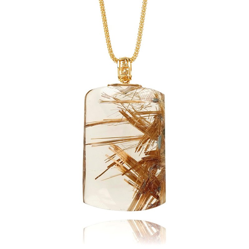 Gold Rutilated Quartz 24.4g Square Pendant - Necklaces - Semi-Precious Stones Multicolor