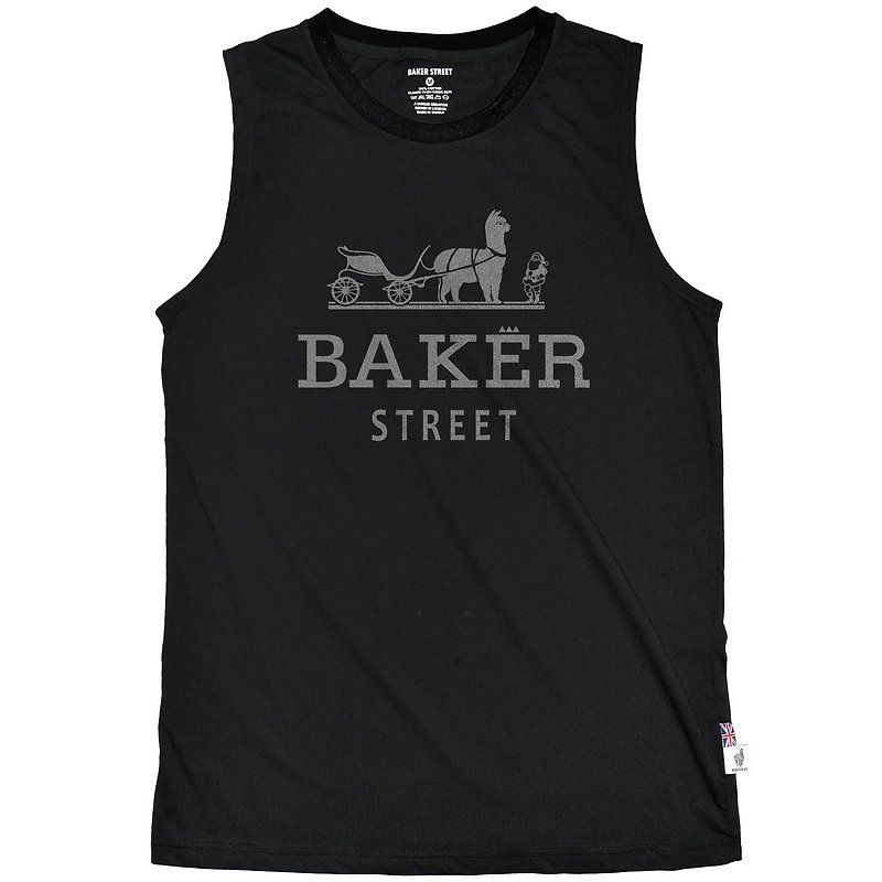 英國潮流品牌【Baker Street 貝克街】男裝．純棉．無袖上衣．羊駝拉車D款．Alpaca Carriage Printed Vest - 男背心 - 棉．麻 黑色