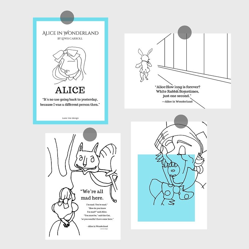 Alice in Wonderland Postcard | Postcard Sets and Paintings | Wall Home Decoration - Cards & Postcards - Paper Multicolor