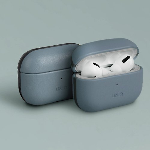 UNIQ AirPods Pro 2 Lyden Ds皮革保護套(附掛繩)-水洗藍/黑