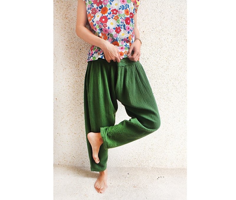 Flower Belt Yoga Pants*Green - กางเกงขายาว - ผ้าฝ้าย/ผ้าลินิน 