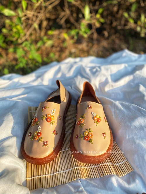 Embroidered leather sale shoes