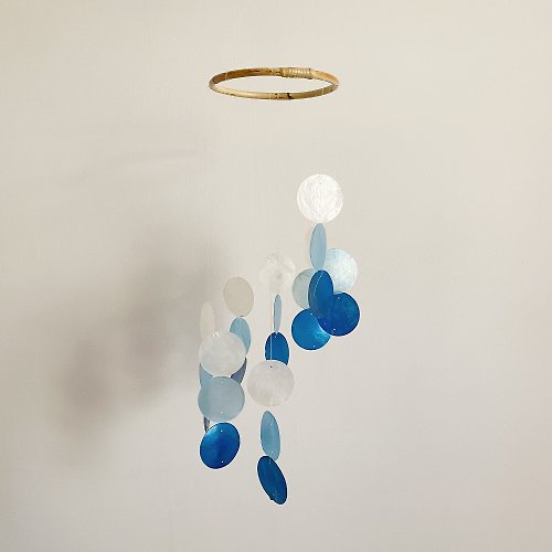 HO’ USE PRE-MADE | Italian Xylophone_Blue Circle | Shell Wind Chime Mobile | #0-330
