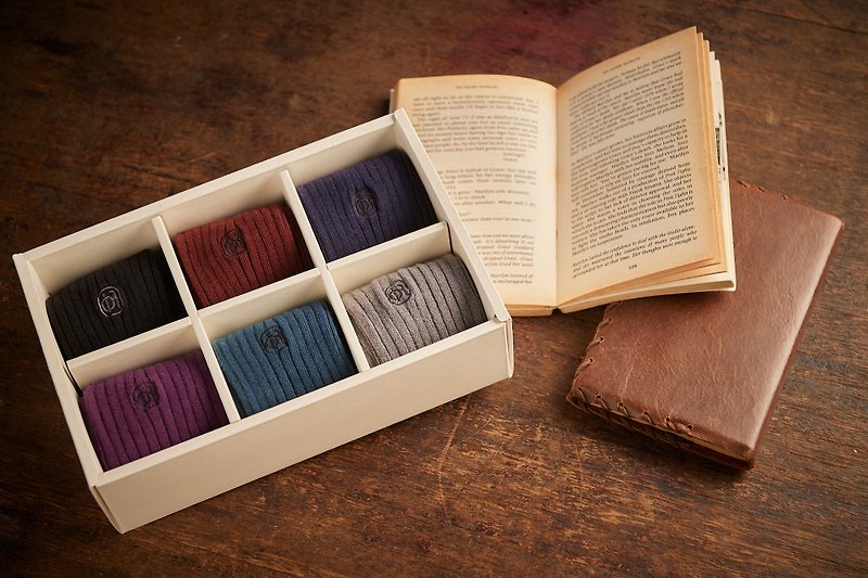 [New Year’s Gift] Colorful Box Business Ribbed Gentleman’s Socks Gift Box - Dress Socks - Cotton & Hemp Multicolor