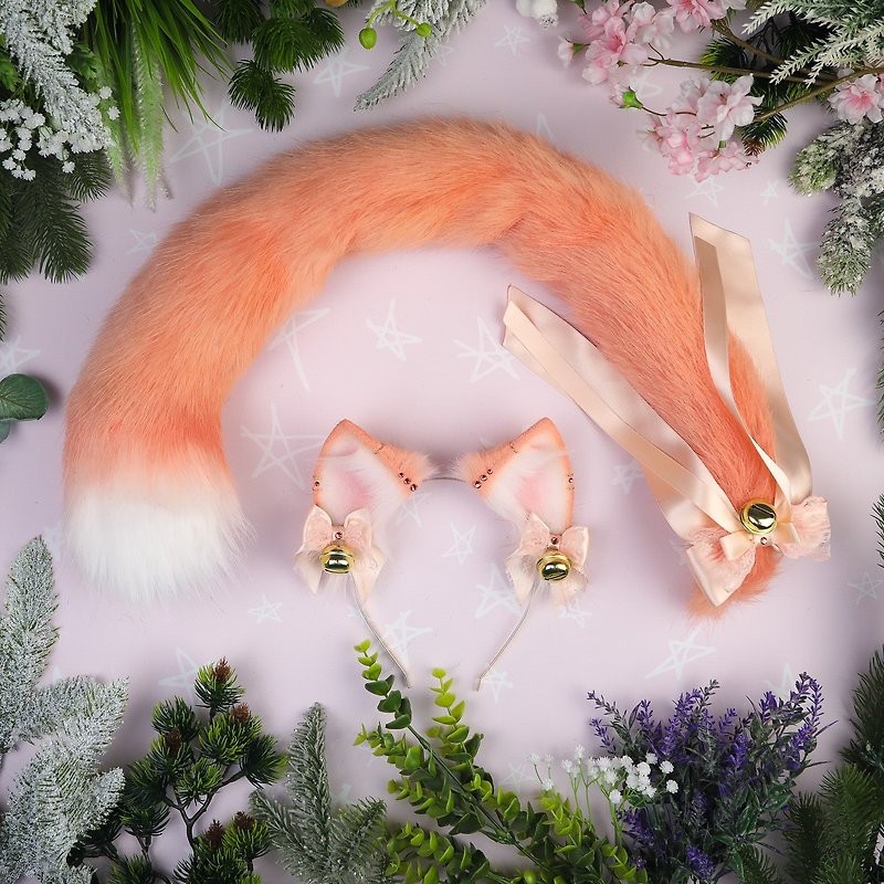 Peachy Cat Ears and Tail Set - 髮夾/髮飾 - 其他材質 橘色