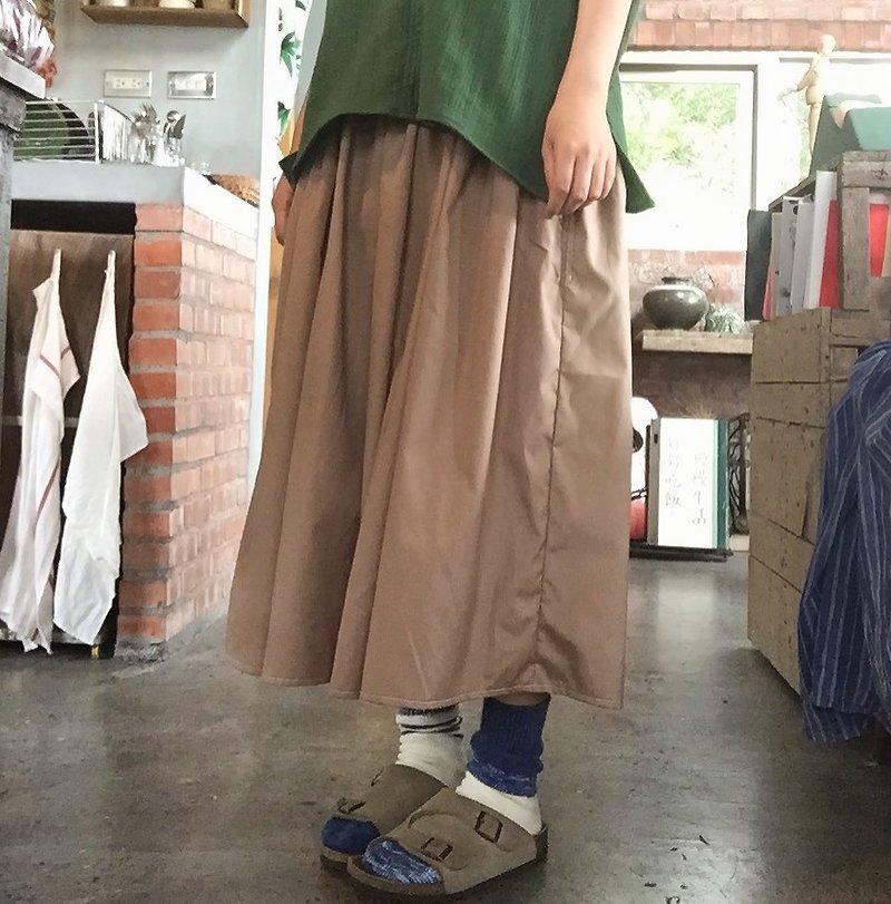 手作りの服、クールで軽量の長袖のドレス - スカート - コットン・麻 カーキ