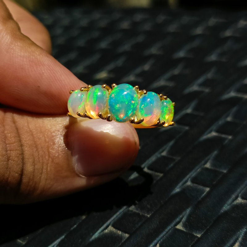 Opal Ring Fire Opal Ring-Sterling Silver Opal Ring Welo Opal Ring-Fire Opal Ring - 戒指 - 寶石 綠色