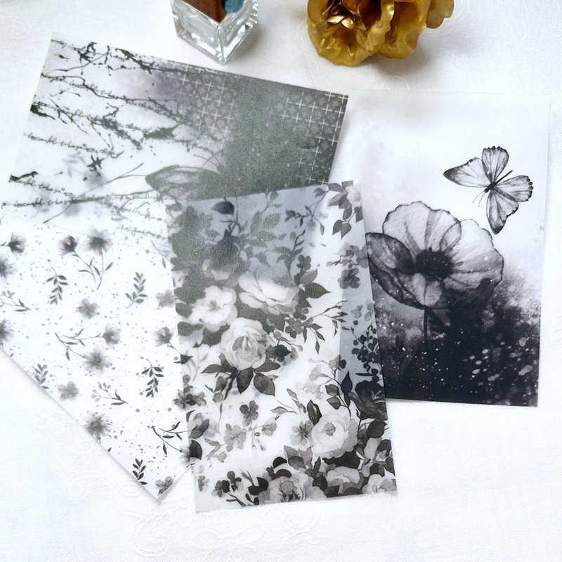Black lovely background tracing paper - 貼紙 - 紙 白色