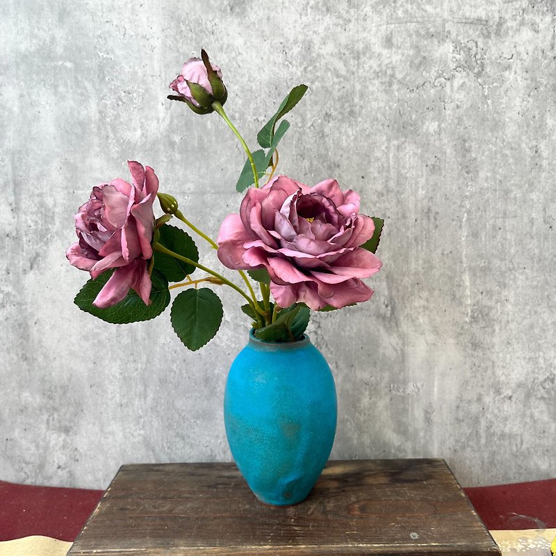 ブルー花 - 花瓶・植木鉢 - 陶器 グリーン