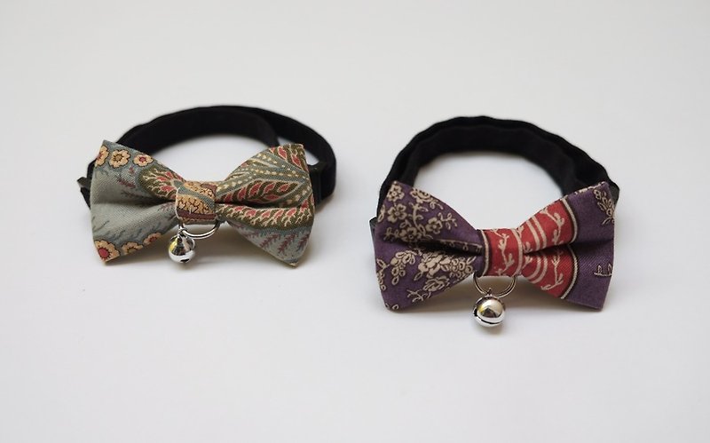 [Miya ko. Handmade cloth grocery] ((((I want to bring together two spot spot Yo)))) cats and dogs bow tie / tweeted / bow / vintage style / retro / pattern / pet collars - Collars & Leashes - Cotton & Hemp 
